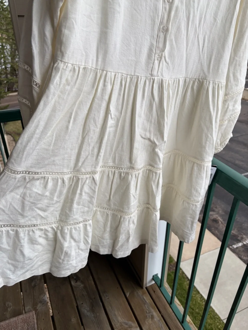 🆕 Taylor Porcelain White Linen Blend Tiered Dress Size 10, 12 Boho Mini Dress - Picture 8 of 17